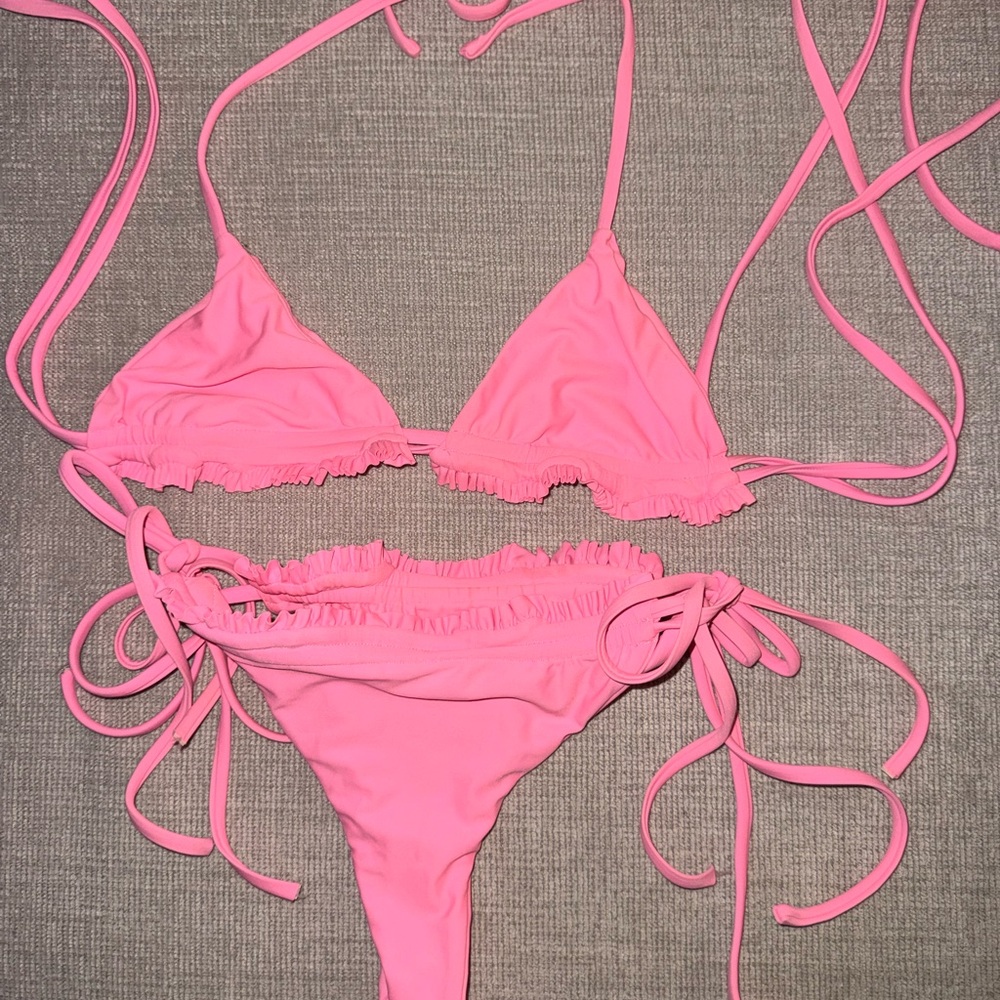 Tiger Mist Hot Pink Ruffle Triangle Bikini Set